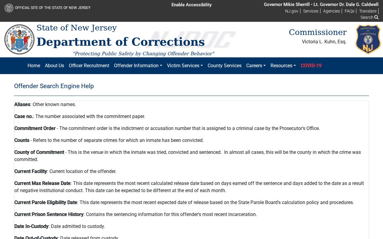 Hudson County arrest history NJDOC offender search guidance