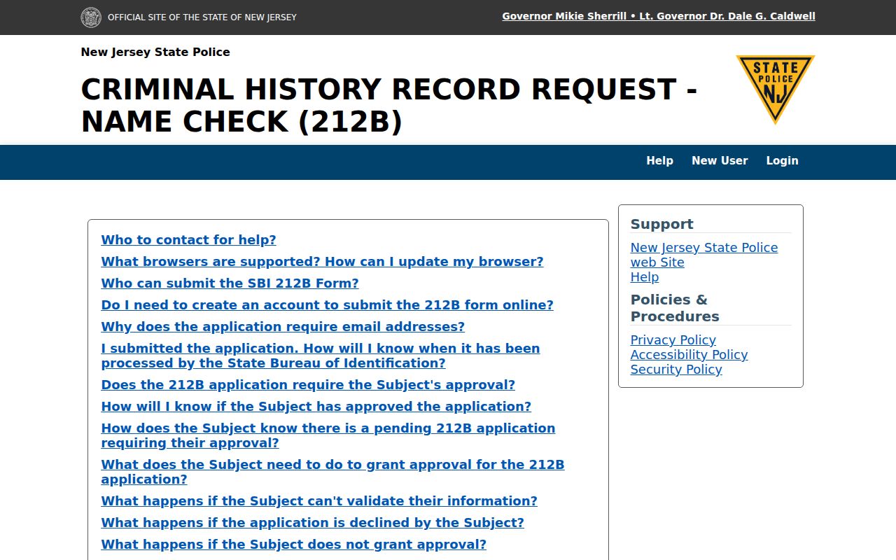 Hudson County arrest history SBI 212B official information