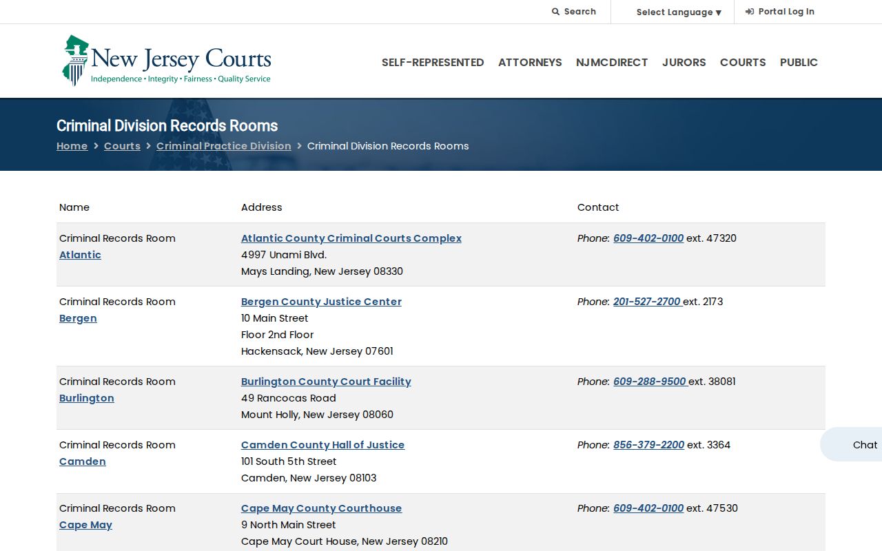 Hudson County criminal court case records room directory