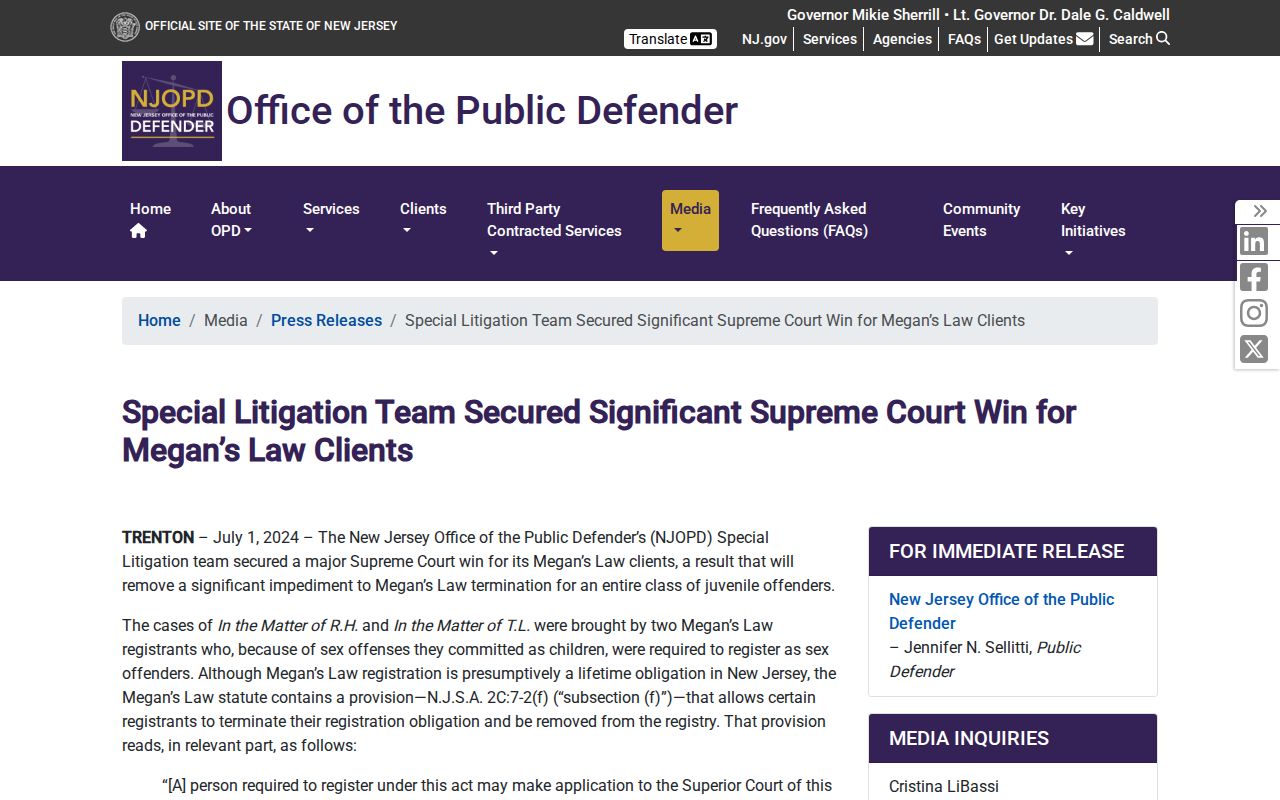 Hudson County Megan's Law registration termination decision update