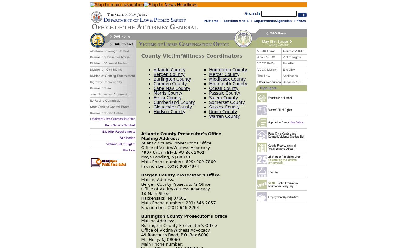 Hudson County sex offender notification prosecutor and victim services directory
