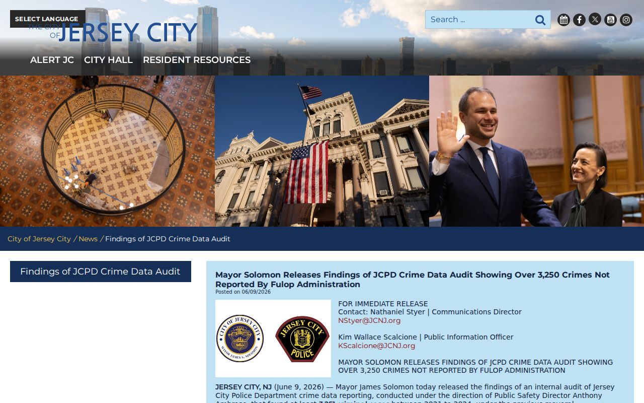 Jersey City criminal history and JCPD crime data audit findings