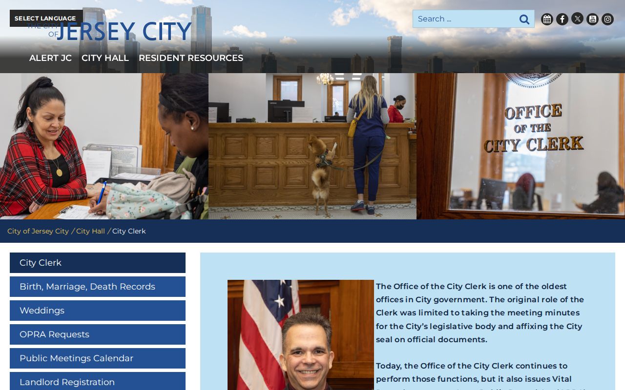 Jersey City criminal record request through the City Clerk OPRA page