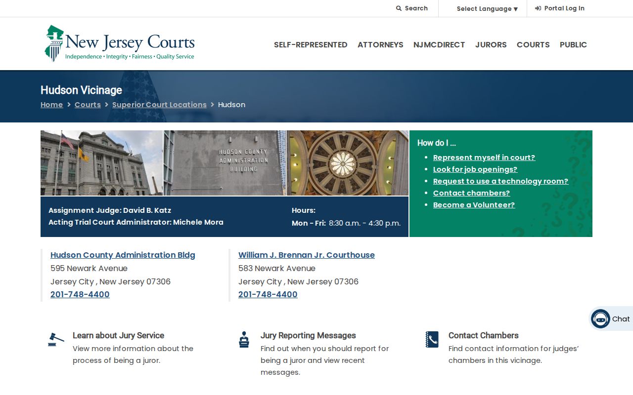 Hudson County criminal history court and vicinage office directory
