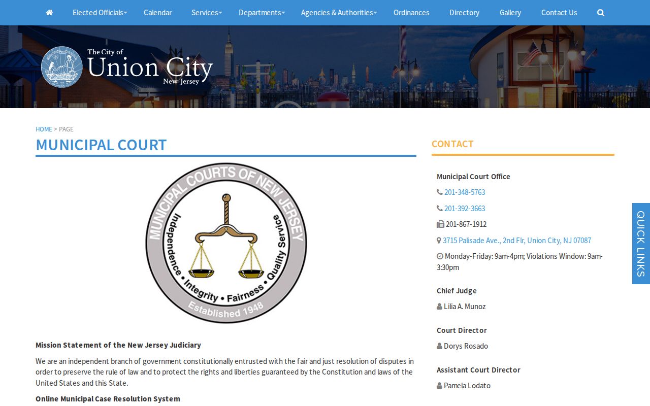 Union City criminal history Municipal Court access page